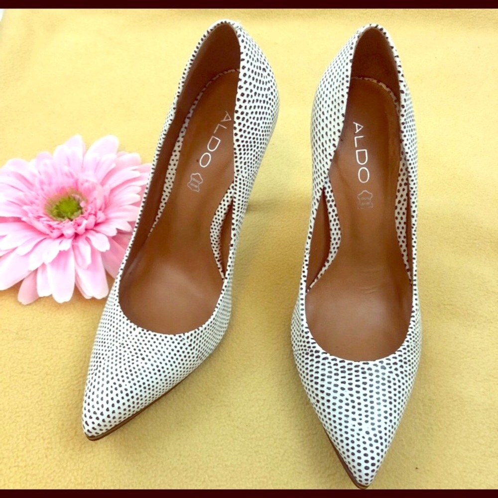 Aldo Black & White Leather Perforated Stilettos